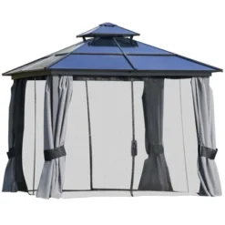 Outsunny Hardtop Gazebo Outdoor Polycarbonate Canopy Aluminum Frame Pergola With Double Vented Roof, Netting & Curtains For Garden -Garden & Outdoors GUEST cf712326 d6f2 4343 9c88 dc80c2799aa9