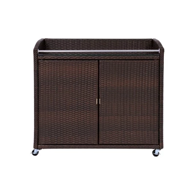 Teamson Home 39.5" Veronica Rolling Outdoor PE Rattan Bar Cart With Storage, Brown 4 Teamson Home 39.5" Veronica Rolling Outdoor PE Rattan Bar Cart With Storage, Brown - Image 4