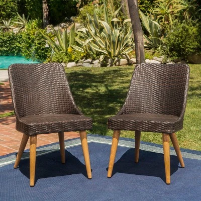 Delphi 2pk Wicker Dining Chairs - Brown - Christopher Knight Home 1 Delphi 2pk Wicker Dining Chairs - Brown - Christopher Knight Home
