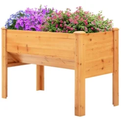 Outsunny 48'' Fir Wood Raised Garden Bed With Tool Hooks, Elevated Planter Box Stand With Unique Funnel Design For Backyard, Patio To Grow Vegetables -Garden & Outdoors GUEST d01f9e1b 6884 413e b89e e4cd8245a413