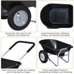 Costway 2 Tire Wheelbarrow Cart Heavy-duty Dolly Utility Cart Black 12 Costway 2 Tire Wheelbarrow Cart Heavy-duty Dolly Utility Cart Black -Garden & Outdoors GUEST d121381c 09a3 4e76 b627 5150002fb85b
