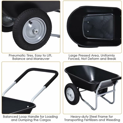 Costway 2 Tire Wheelbarrow Cart Heavy-duty Dolly Utility Cart Black 4 Costway 2 Tire Wheelbarrow Cart Heavy-duty Dolly Utility Cart Black - Image 4