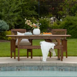 Ravenscroft 4pc Extendable Acacia Wood Outdoor Dining Set - Saracina Home -Garden & Outdoors GUEST d1e17e82 6666 4c9e 9100 6baec1df9027