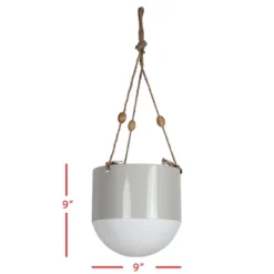 Gray Metal, Rope & Wood Large Hanging Planter - Foreside Home & Garden -Garden & Outdoors GUEST d1ecea7c 4b2f 4483 a799 581fecc5c605