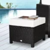Outsunny 20" Outdoor Ottoman, PE Plastic Rattan Wicker, Fade-Resistant Patio Footrest With Soft Cushion, Steel Frame