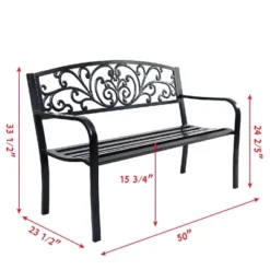 Tangkula 50"Patio Bench Porch Chair Steel Frame Cast Iron Loveseat W/ Backrest For Park Garden -Garden & Outdoors GUEST d3b46c3f f953 4622 aa86 148a1d7d4d47
