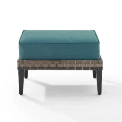 Prescott Outdoor Wicker Ottoman - Blue/Brown - Crosley -Garden & Outdoors GUEST d4538497 e4f1 4a88 aa7f 9224f9c20a17