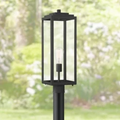 John Timberland Titan Modern Outdoor Post Light Mystic Black 21 3/4" Clear Glass Panels For Exterior Barn Deck House Porch Yard Patio Home Outside