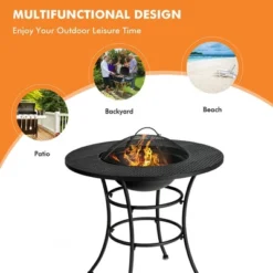 Costway 31.5'' Patio Fire Pit Dining Table Charcoal Wood Burning W/ Cooking BBQ Grate -Garden & Outdoors GUEST d560a0c3 b725 4737 80ae caa31264a1b2