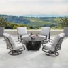 5pc Set With 44" Outdoor Aluminum Round Fire Table & 4 Deep Seating Swivel Rocking Chairs & Wind Blocker Lid - Oakland Living