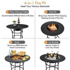 Costway 31.5'' Patio Fire Pit Dining Table Charcoal Wood Burning W/ Cooking BBQ Grate -Garden & Outdoors GUEST d679bcc5 a47d 448d bb93 230faa367457