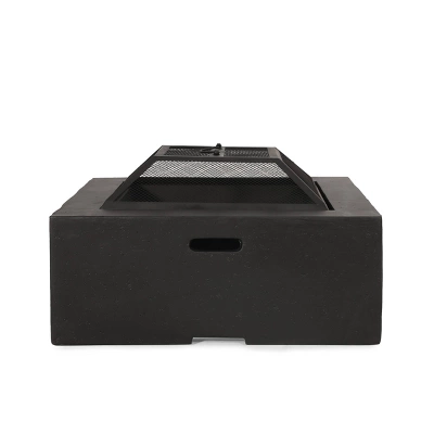 Berwick Outdoor Light Weight Concrete Wood Burning Square Fire Pit Dark Gray - Christopher Knight Home 5 Berwick Outdoor Light Weight Concrete Wood Burning Square Fire Pit Dark Gray - Christopher Knight Home - Image 5