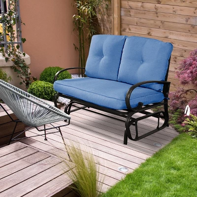 Costway Glider Outdoor Patio Rocking Bench Loveseat Cushioned Seat Steel Frame Blue 8 Costway Glider Outdoor Patio Rocking Bench Loveseat Cushioned Seat Steel Frame Blue - Image 8