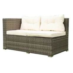 4pc Wicker Patio Sectional Seating Set With Cushions - Gray/Beige - GODEER -Garden & Outdoors GUEST da8642e2 e199 4cb4 91b2 1e3a56962a43