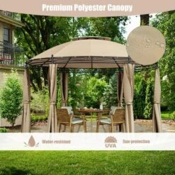 Tangkula 11.5'Outdoor Patio Round Dome Gazebo Canopy Shelter Double Roof Steel Brown 12 Tangkula 11.5'Outdoor Patio Round Dome Gazebo Canopy Shelter Double Roof Steel Brown -Garden & Outdoors GUEST db60d7ac b9d3 4d2a 96c6 537ad1a3bfcc