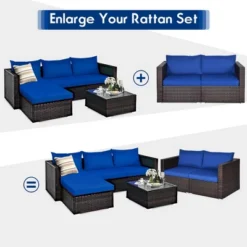 Costway 4PCS Patio Rattan Corner Sofa Sectional Furniture SetBlueBeigeNavy Cushion -Garden & Outdoors GUEST dc491373 203d 4282 b258 a7dea965f719
