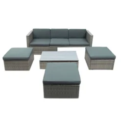 5pc Outdoor Wicker Conversations Set With Adjustable Sofa, Ottomans & Accent Table - Gray - GODEER -Garden & Outdoors GUEST dd3cb5f4 c5b1 4faf af80 13dcc53262a7