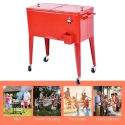 Costway Red Outdoor Patio 80 Quart Cooler Cart Ice Beer Beverage Chest Party Portable -Garden & Outdoors GUEST dd53c3c8 f311 4f39 8eed 053c2f6a6d82