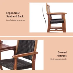 Costway 2-Seat Patio Rattan Bench Acacia Wood Frame Table W/Umbrella Hole Deck -Garden & Outdoors GUEST e095d493 fa3c 4fd7 a74f 11cd485c7990