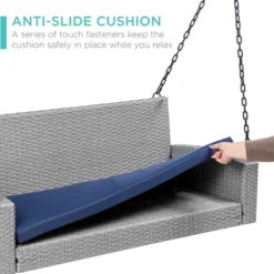 Best Choice Products Woven Wicker Hanging Porch Swing Bench For Patio, Deck W/ Mounting Chains, Seat Cushion -Garden & Outdoors GUEST e15581ef 6366 444f 8668 865e851d3fed