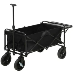 Outsunny Collapsible Wagon, Graden Carts With Wheels, Adjustable Handle, Folding Table And Cup Holders, Black -Garden & Outdoors GUEST e20270dc 11e0 44fc bf30 9d5e8bcd0496