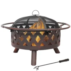 Sunnydaze Decor Sunnydaze Outdoor Camping Or Backyard Crossweave Cut Out Fire Pit With Spark Screen, Log Poker, And Metal Wood Grate - Bronze -Garden & Outdoors GUEST e28fcb01 effb 4634 ae9c 345c8d5c319a