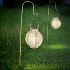 Set Of 2 Solar Outdoor Lights - Hanging Or Tabletop Rechargeable LED Lantern Set With 2 Shepherd Hooks For Outdoor Decor By Pure Garden (White) -Garden & Outdoors GUEST e29b5443 0081 4f3a 867b e171dccc1660
