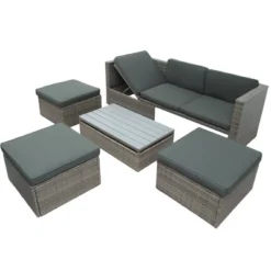 5pc Outdoor Wicker Conversations Set With Adjustable Sofa, Ottomans & Accent Table - Gray - GODEER -Garden & Outdoors GUEST e2e4fb5f 4b76 448e b6e5 06287db87141