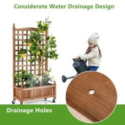 Tangkula 2PC 50in Wood Planter Box With Trellis And Wheels Mobile Plant Raised Bed For Indoor&Outdoor -Garden & Outdoors GUEST e30e2d16 4e55 47f2 96e7 44ff40eb348b