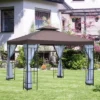 Outsunny 10'x10' Outdoor Gazebo, Double Tiered Canopy Tent With Mosquito Netting, And Steel Frame For Patio, Backyards And Parties, Coffee