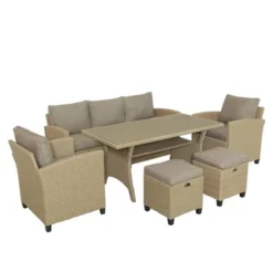 6pc Outdoor Wicker Conversation Set With Arm Chairs, Sofa, Ottomans & Coffee Table - Brown - GODEER 22 6pc Outdoor Wicker Conversation Set With Arm Chairs, Sofa, Ottomans & Coffee Table - Brown - GODEER -Garden & Outdoors GUEST e34e4697 92e5 4e54 94b3 74ab3ed4c728