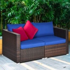 Costway 4PCS Patio Rattan Corner Sofa Sectional Furniture SetBlueBeigeNavy Cushion -Garden & Outdoors GUEST e3f46555 a5a5 4458 8019 cfb9d3a378e9