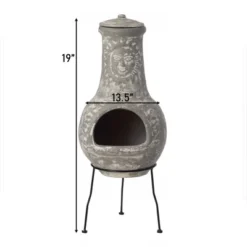 Vintiquewise Outdoor Clay Chiminea Fireplace Sun Design Wood Burning Fire Pit With Sturdy Metal Stand, Barbecue, Cocktail Party, Cozy Nights Fire Pit -Garden & Outdoors GUEST e442e7fe 3151 4454 8147 2ea35b8cd6d2