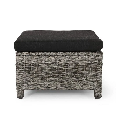 Puerta 2pk Outdoor Wicker Ottomans With Cushions - Black/Dark Gray - Christopher Knight Home 2 Puerta 2pk Outdoor Wicker Ottomans With Cushions - Black/Dark Gray - Christopher Knight Home - Image 2