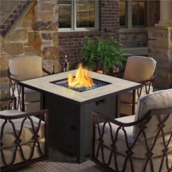 Yaheetech Gas Fire Pit Table Square With Ceramic Tabletop Outdoor -Garden & Outdoors GUEST e4b48e17 d4a0 4af8 a215 4e9781f76008