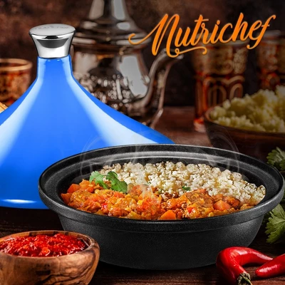 NutriChef Cast Iron Moroccan Tagine - 2.75 Quart Tajine Cooking Pot With Stainless Steel Knob, Enameled Base, Cone-Shaped Enameled Lid 2 NutriChef Cast Iron Moroccan Tagine - 2.75 Quart Tajine Cooking Pot With Stainless Steel Knob, Enameled Base, Cone-Shaped Enameled Lid - Image 2