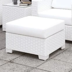 Florent Outdoor Small Square Ottoman - White - MiBasics