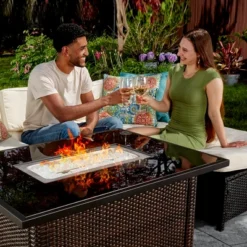 Endless Summer 44 X 32" Rectangular 40,000 BTU Liquid Propane Gas Outdoor Fire Pit Table W/ White Fire Glass, Center Insert And Cover, Brown/Black 8 Endless Summer 44 X 32" Rectangular 40,000 BTU Liquid Propane Gas Outdoor Fire Pit Table W/ White Fire Glass, Center Insert And Cover, Brown/Black -Garden & Outdoors GUEST e58186a7 274f 4e5e 9616 b2f5a9505d09