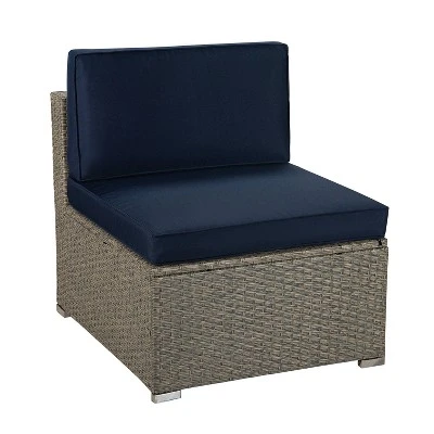 5pc Outdoor Rattan Wicker Sectional Conversation Set With Cushions - Gray/Navy - GODEER 3 5pc Outdoor Rattan Wicker Sectional Conversation Set With Cushions - Gray/Navy - GODEER - Image 3