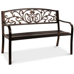 Best Choice Products Outdoor Steel Bench Garden Patio Porch Furniture W/ Floral Design Backrest, Slatted Seat -Garden & Outdoors GUEST e5e062c3 88cd 401a 98c7 3240468b48a6