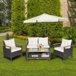 Costway 4PCS Patio Rattan Furniture Set Cushioned Sofa Storage Table Off -Garden & Outdoors GUEST e5e10d55 68e1 40b0 8106 3036a75100dd