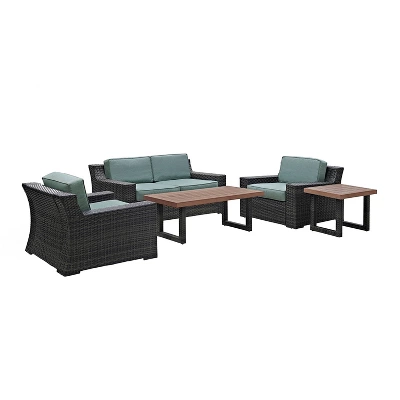 Beaufort 5pc Outdoor Wicker Conversation Set - Mist - Crosley 2 Beaufort 5pc Outdoor Wicker Conversation Set - Mist - Crosley - Image 2