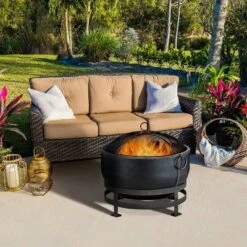 Endless Summer Round Wood Burning Outdoor Fire Pit With Kettle Design Brown -Garden & Outdoors GUEST e664cc1f 98d3 4b3e 9df4 f98a6377660a