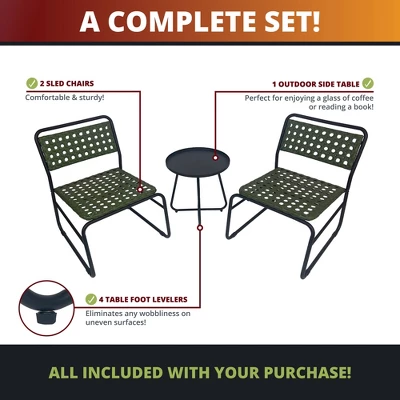 Kinger Home 3-Piece Outdoor Patio Bistro Table And Chairs Set Of 2, Rattan Wicker Cast Aluminum Patio Furniture, Green 6 Kinger Home 3-Piece Outdoor Patio Bistro Table And Chairs Set Of 2, Rattan Wicker Cast Aluminum Patio Furniture, Green - Image 6