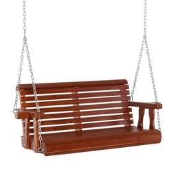 Outsunny 46" 2-Person Porch Swing Wooden Patio Swing Bench With Cup Holders, Slatted Design, & Chains Included, 440lb Weight Capacity -Garden & Outdoors GUEST e7603766 6480 4934 b9c6 5f43d4bd2183