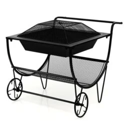 Tangkula 21.5" Fire Pit & Firewood Log Rack Outdoor Square Firepit & Firewood Holder With Spark Screen Rolling Wheels -Garden & Outdoors GUEST e80efede a803 4c55 abbf 5316aa75c1aa