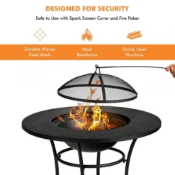 Costway 31.5'' Patio Fire Pit Dining Table Charcoal Wood Burning W/ Cooking BBQ Grate -Garden & Outdoors GUEST e85d08d3 fdb6 4afd 9fdc 7cdd20561dca