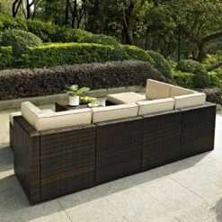 Palm Harbor 8pc All-Weather Wicker Patio Seating Set - Sand - Crosley -Garden & Outdoors GUEST e895cd2e aec4 4300 8b31 70ed49937175