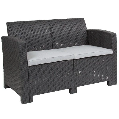 Merrick Lane Outdoor Furniture Resin Loveseat Faux Rattan Wicker Pattern 2-Seat Loveseat With All-Weather Cushions 8 Merrick Lane Outdoor Furniture Resin Loveseat Faux Rattan Wicker Pattern 2-Seat Loveseat With All-Weather Cushions - Image 8