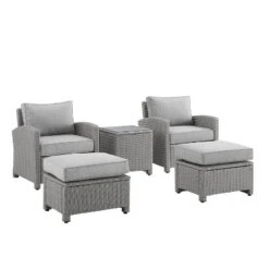 Bradenton 5pc Outdoor Wicker Seating Set With Side Table, 2 Arm Chairs And 2 Ottomans - Gray/Gray - Crosley 12 Bradenton 5pc Outdoor Wicker Seating Set With Side Table, 2 Arm Chairs And 2 Ottomans - Gray/Gray - Crosley -Garden & Outdoors GUEST ea42a89e 0c53 4e80 a3fe a3b53c087675